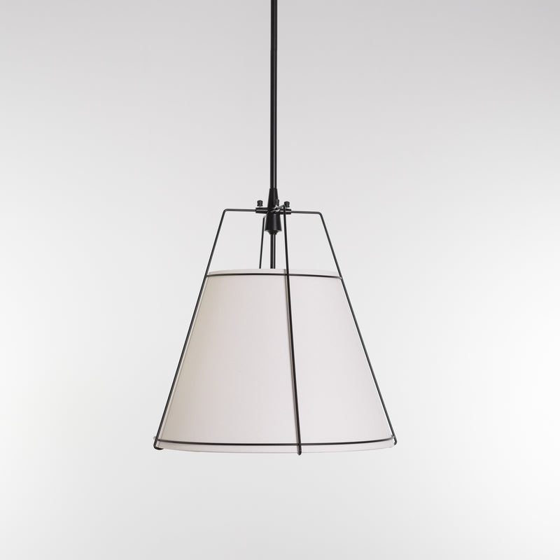 jessie drum pendant light with linen shade and black hardware