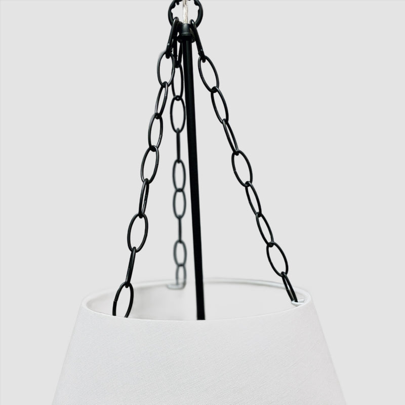 conical drum pendant light with black hardware