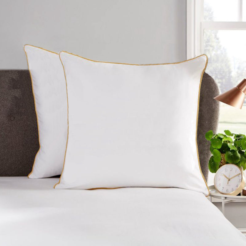 white pillowcases with gold piping edging trim