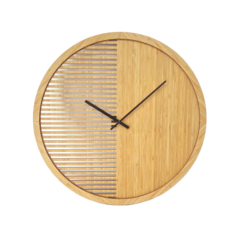 Modern bamboo wall clock with a sleek design, perfect for contemporary home interiors.