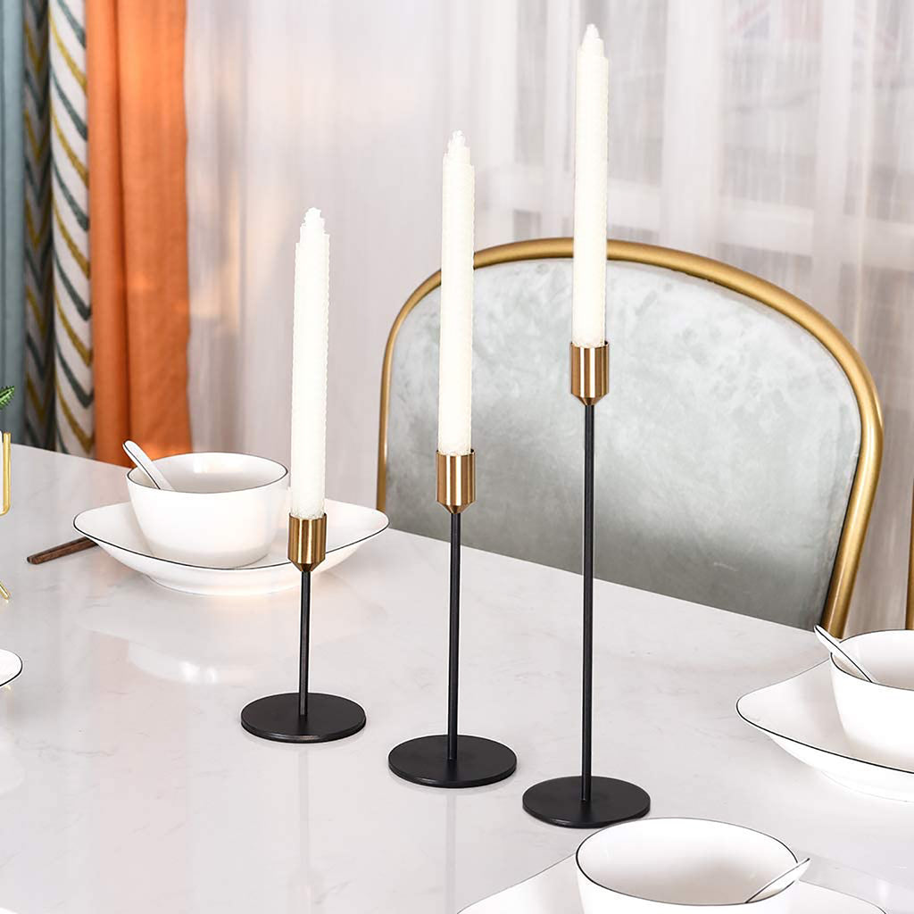 3 Piece Candlestick Set - Brass and Black