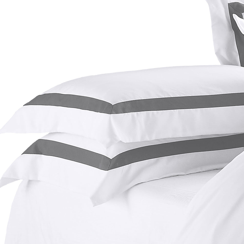 set of two white pillowcases with charcoal trim