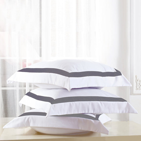 set of two European pillowcases with charcoal trim