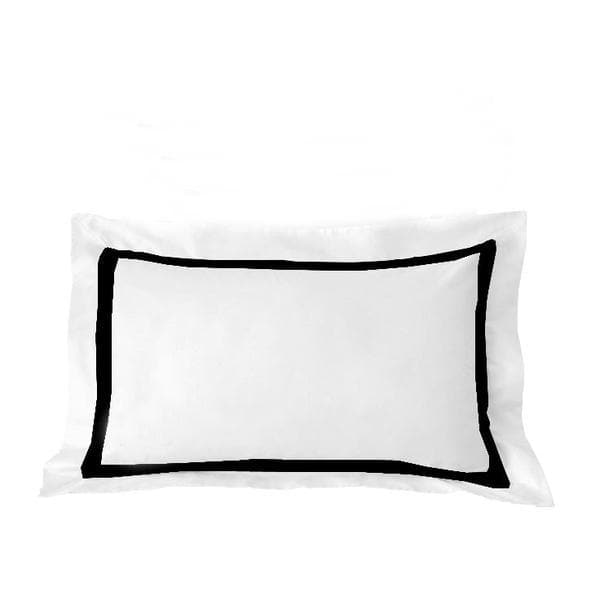 white pillowcases with black trim on white background