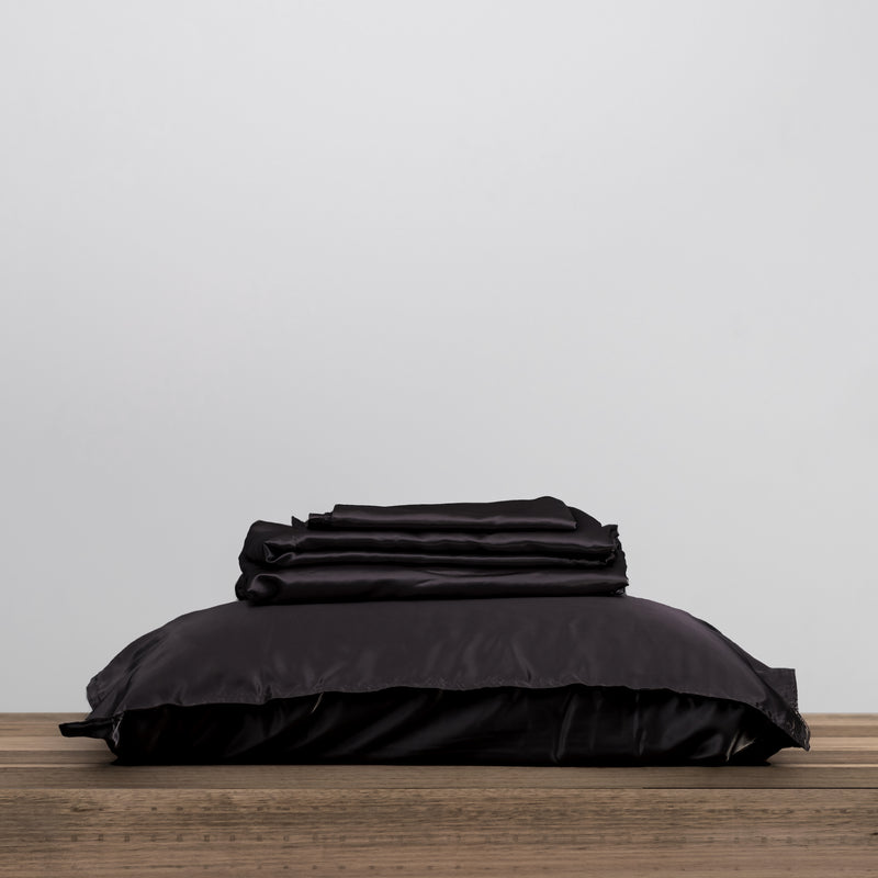 Black Silk Satin Pillowcase Set Of 2 Ivd203