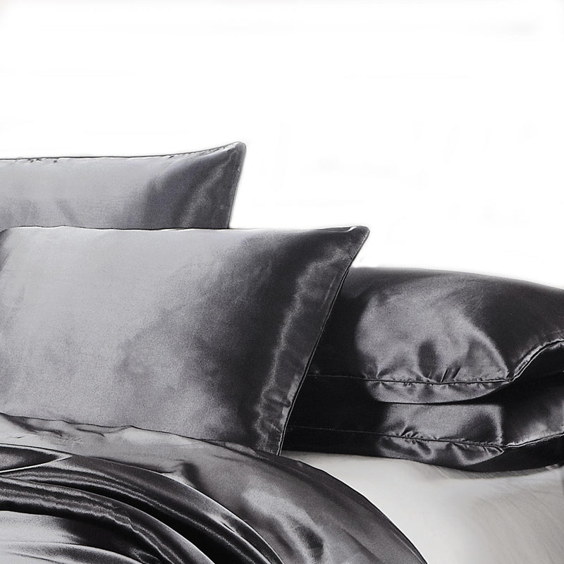 Charcoal Silk Satin Pillowcase Set Of 2 Ivd208
