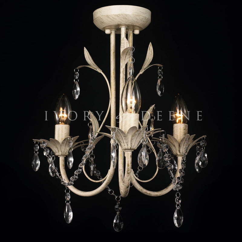 French Provincial Glass Chandelier 3 Light Distressed Cream