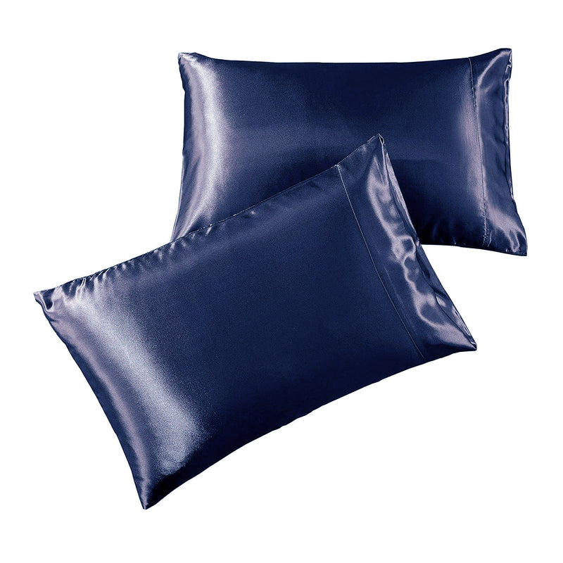 set of 2 navy satin silky pillowcases