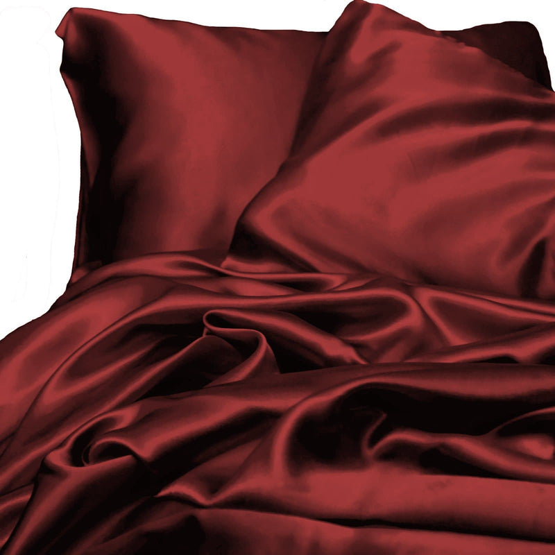 Luxury Wine Red Silk Feel Satin Bed Sheet Set
