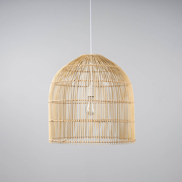 large rattan pendant light with white cord