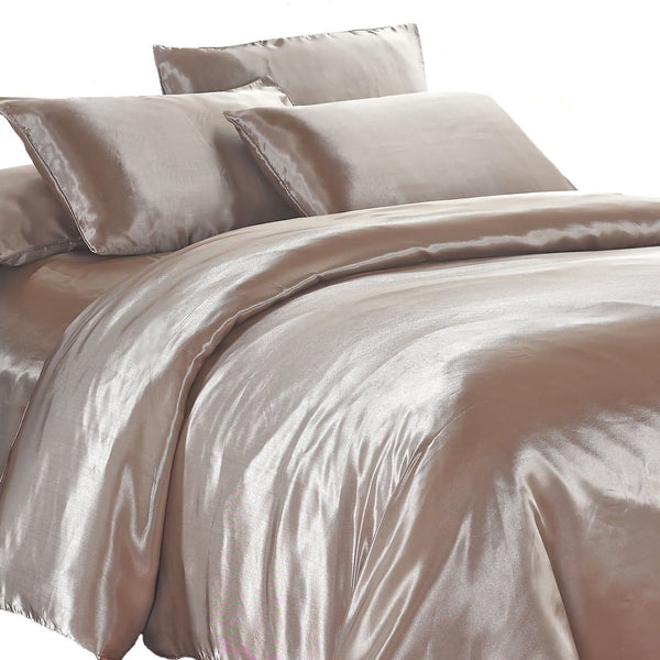Silver Latte Satin Silk Doona Quilt Cover Bed Set