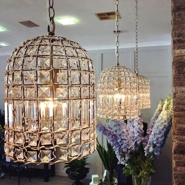 Crystal Dome Chandelier with Antique Brass  Hardware: Luxury Lighting Elegance