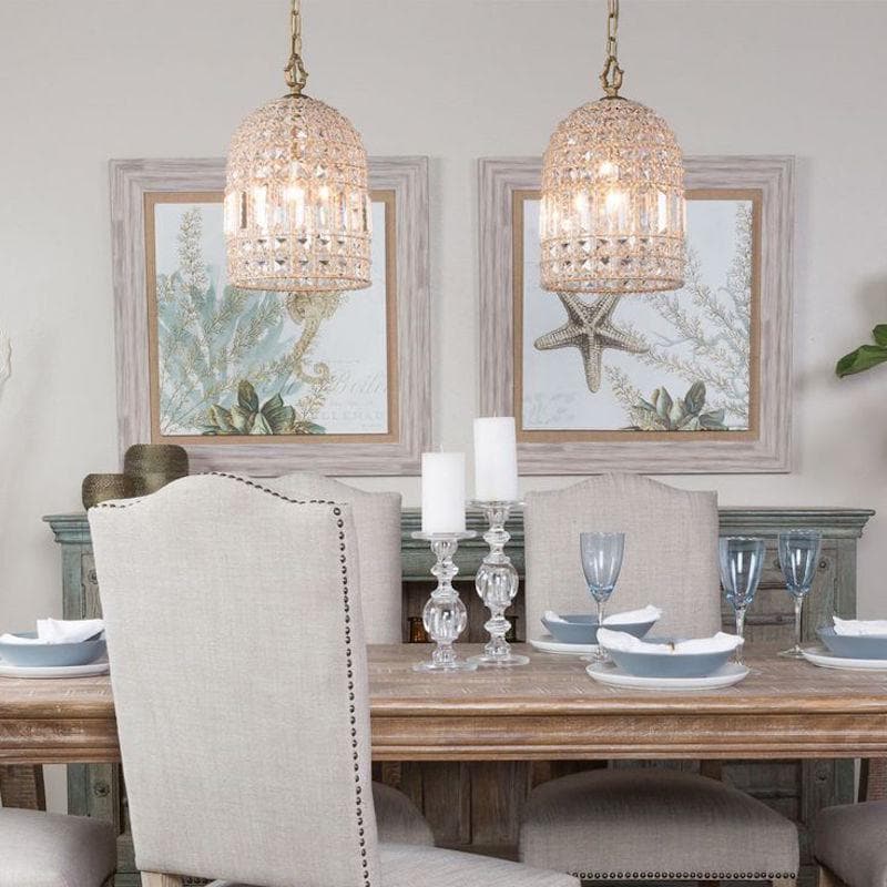 Crystal Dome Chandelier with Antique Brass  Hardware: Luxury Lighting Elegance